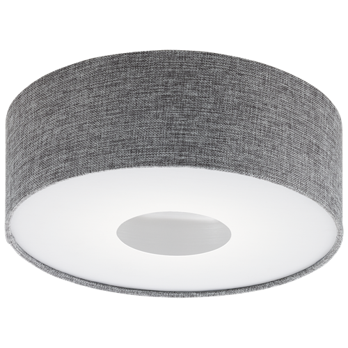 Romao LED loftlampe i metal Hvid med lampeskærm Hvid plastik og i Grå tekstil, 15,5W LED, diameter 35 cm, højde 15cm.